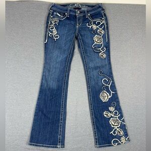 Ariat Blue Flare Boot Cut Jeans with White Floral Embroidery